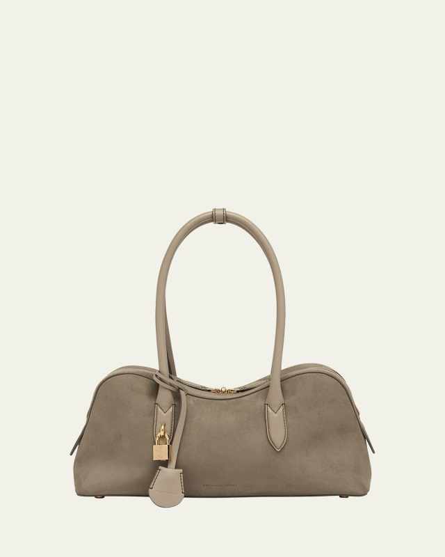 Zip Vegan Suede Shoulder Bag